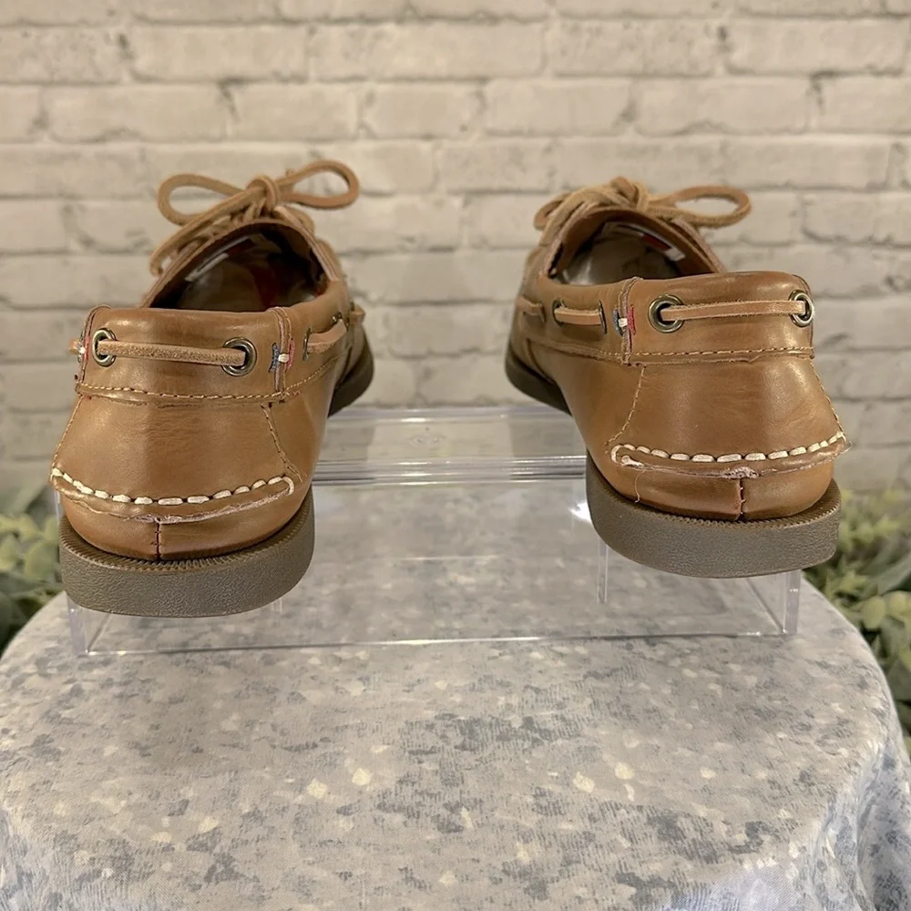 TOMMY HILFIGER “Bowman” Tan Leather Classic 2-Eye Boat Shoes Mens 7M🤎VGUC - Picture 6 of 12